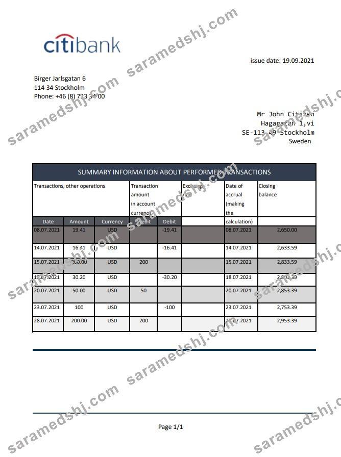 Sweden Citibank excel pdf